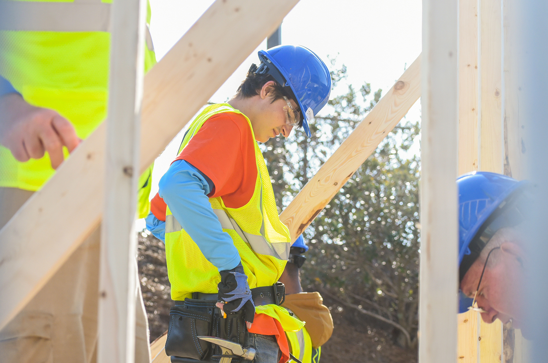 students building shed