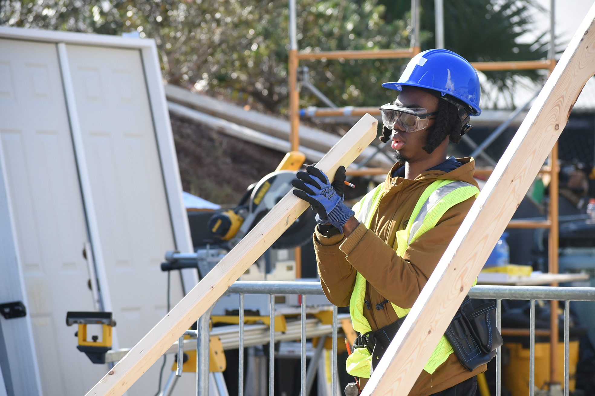 students building shed