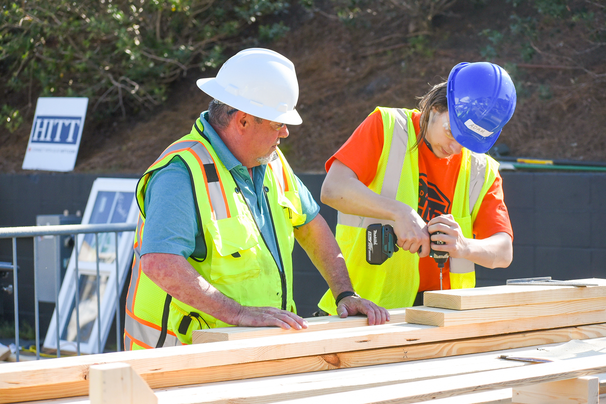 students building shed