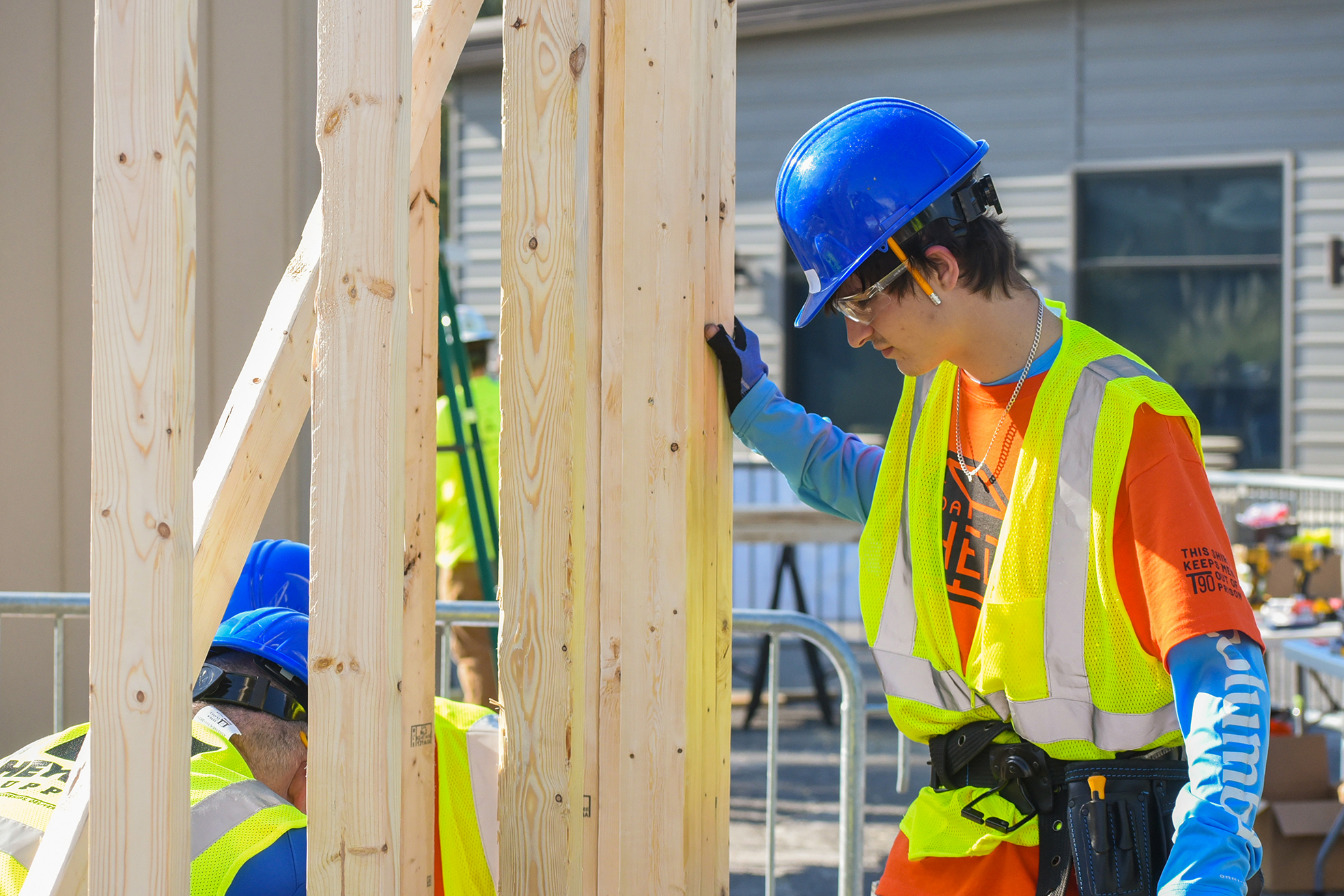 students building shed