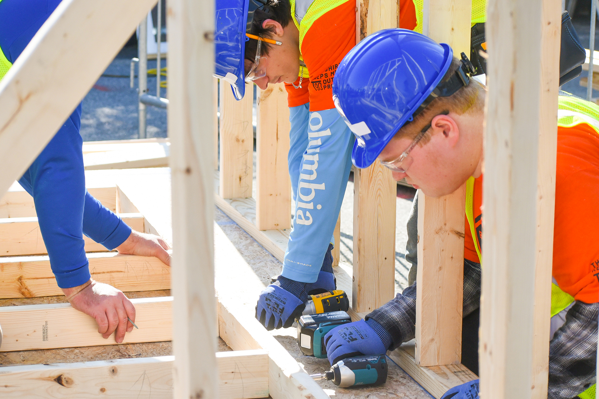 students building shed