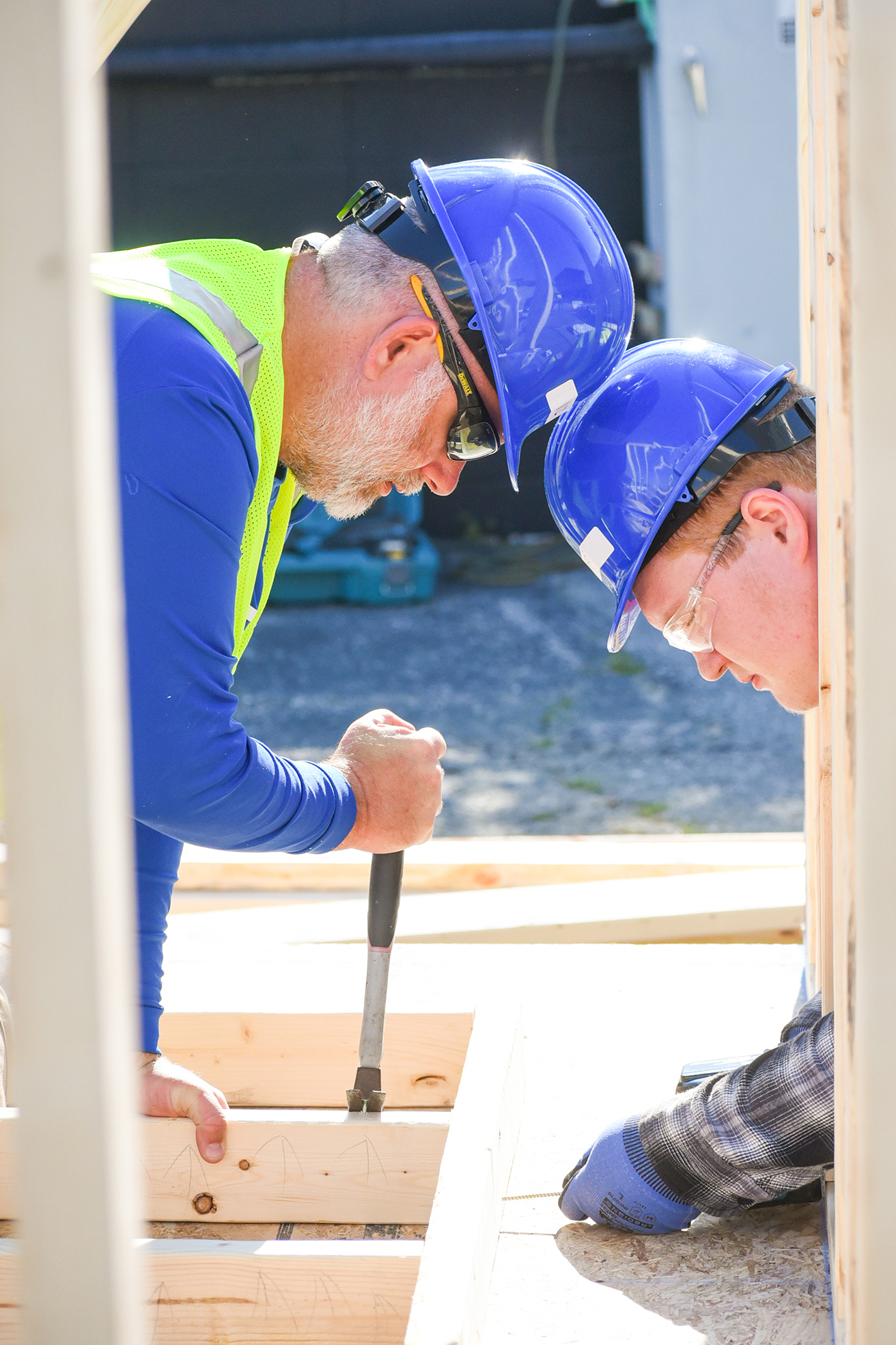 students building shed