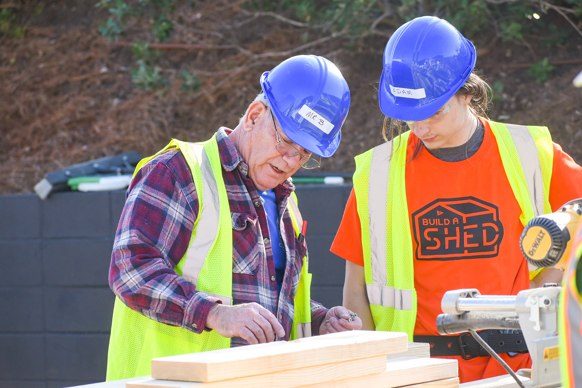 students building shed