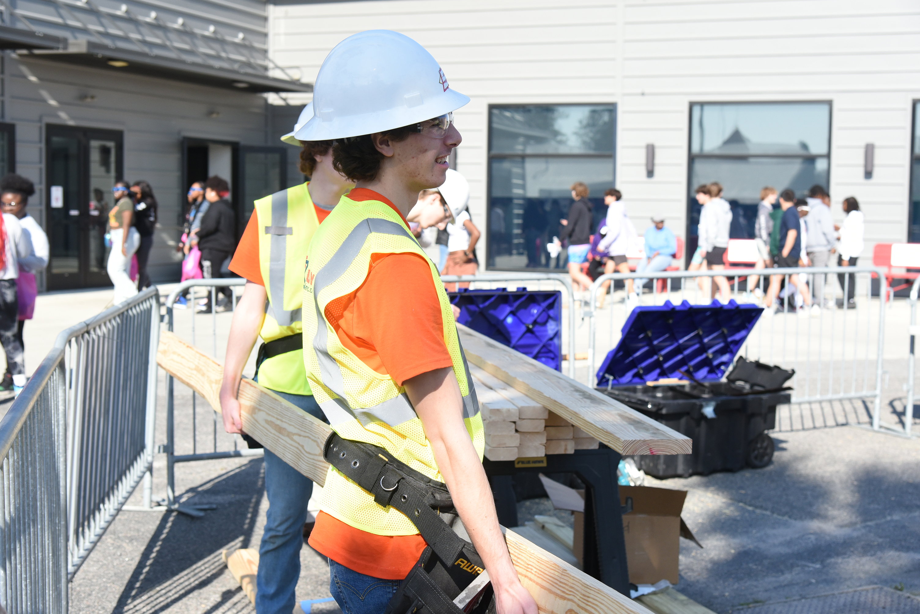 students building shed