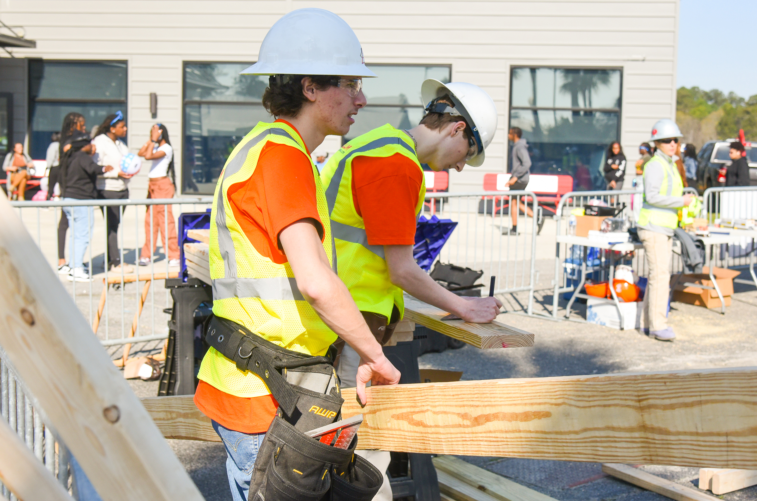 students building shed