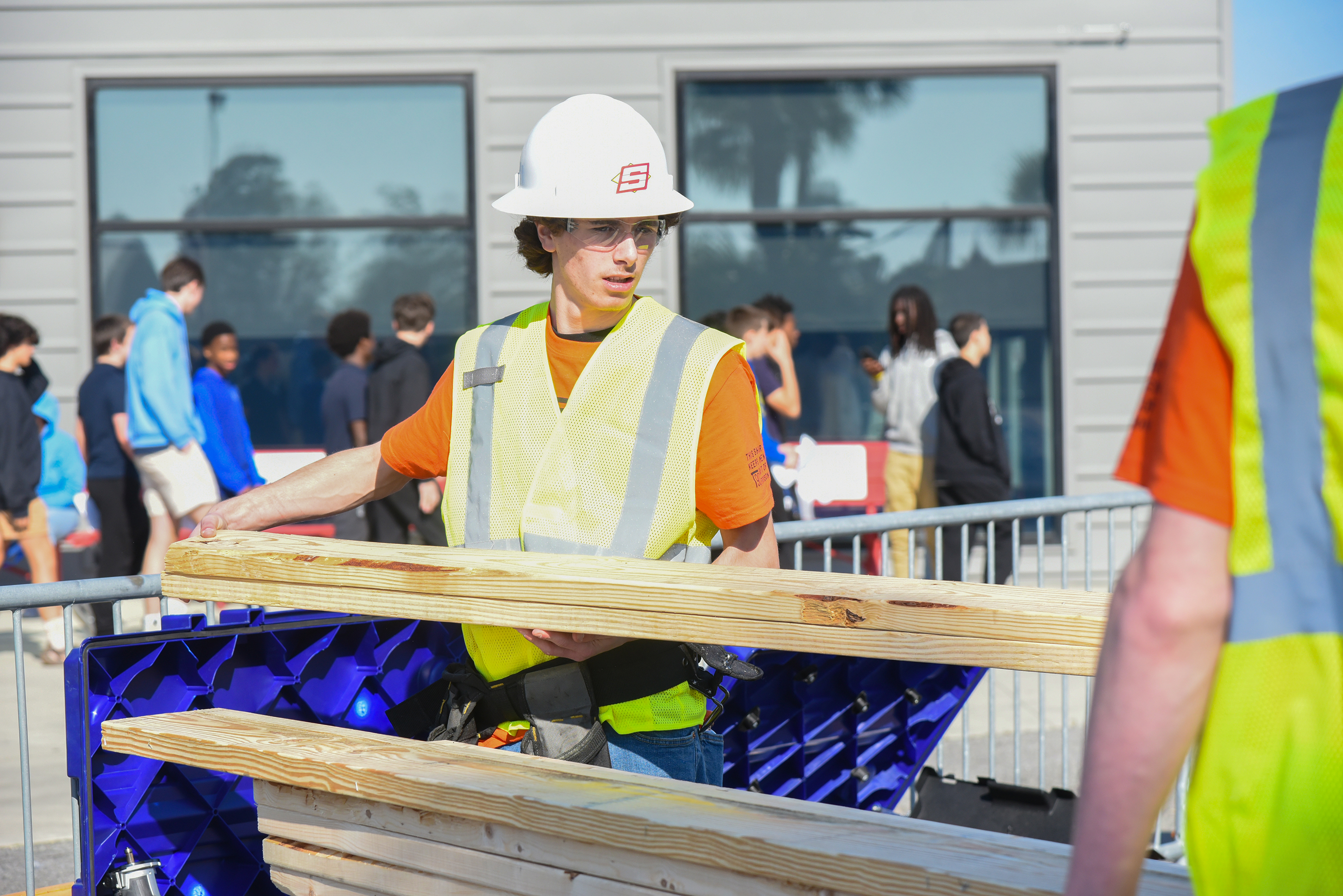 students building shed