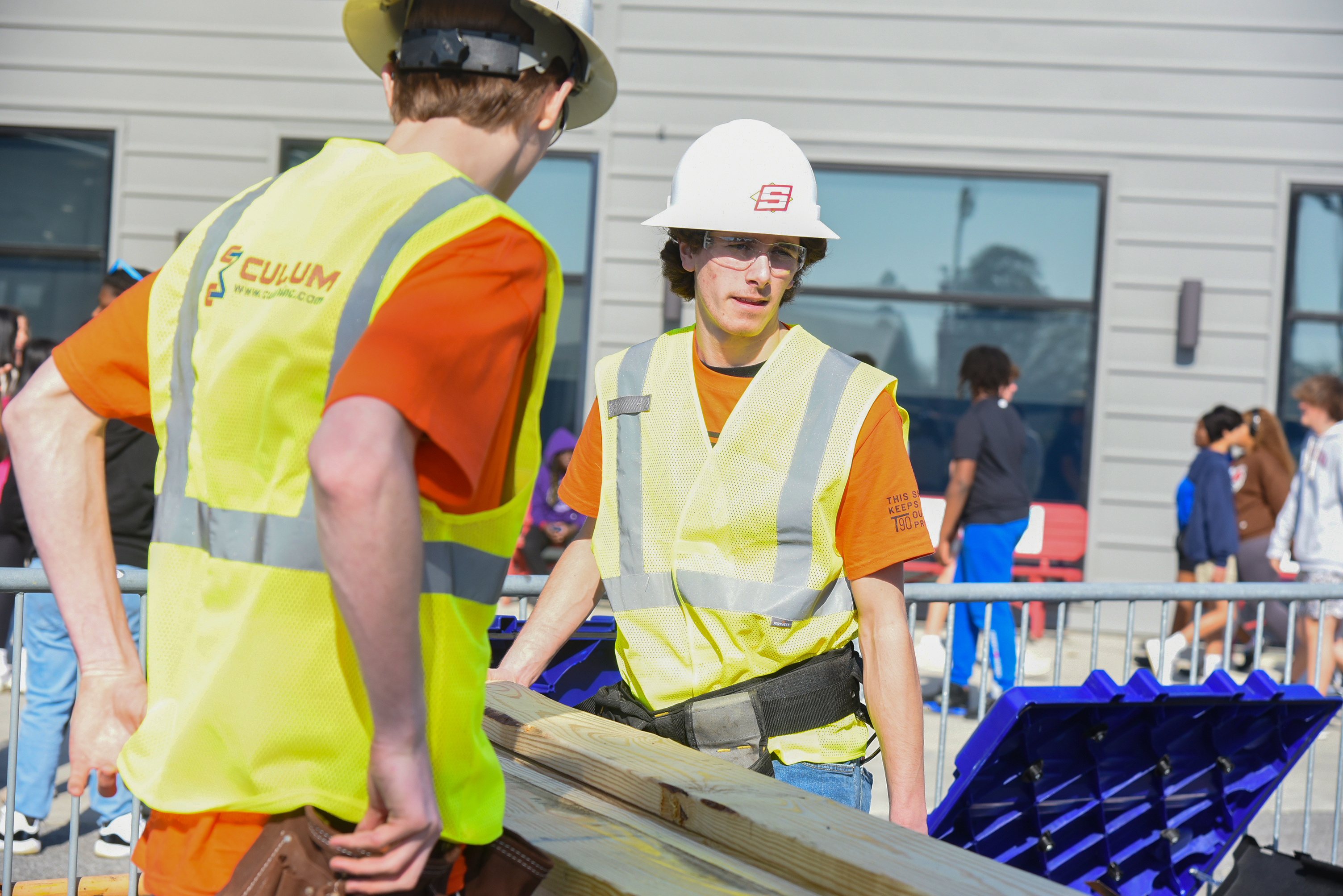 students building shed