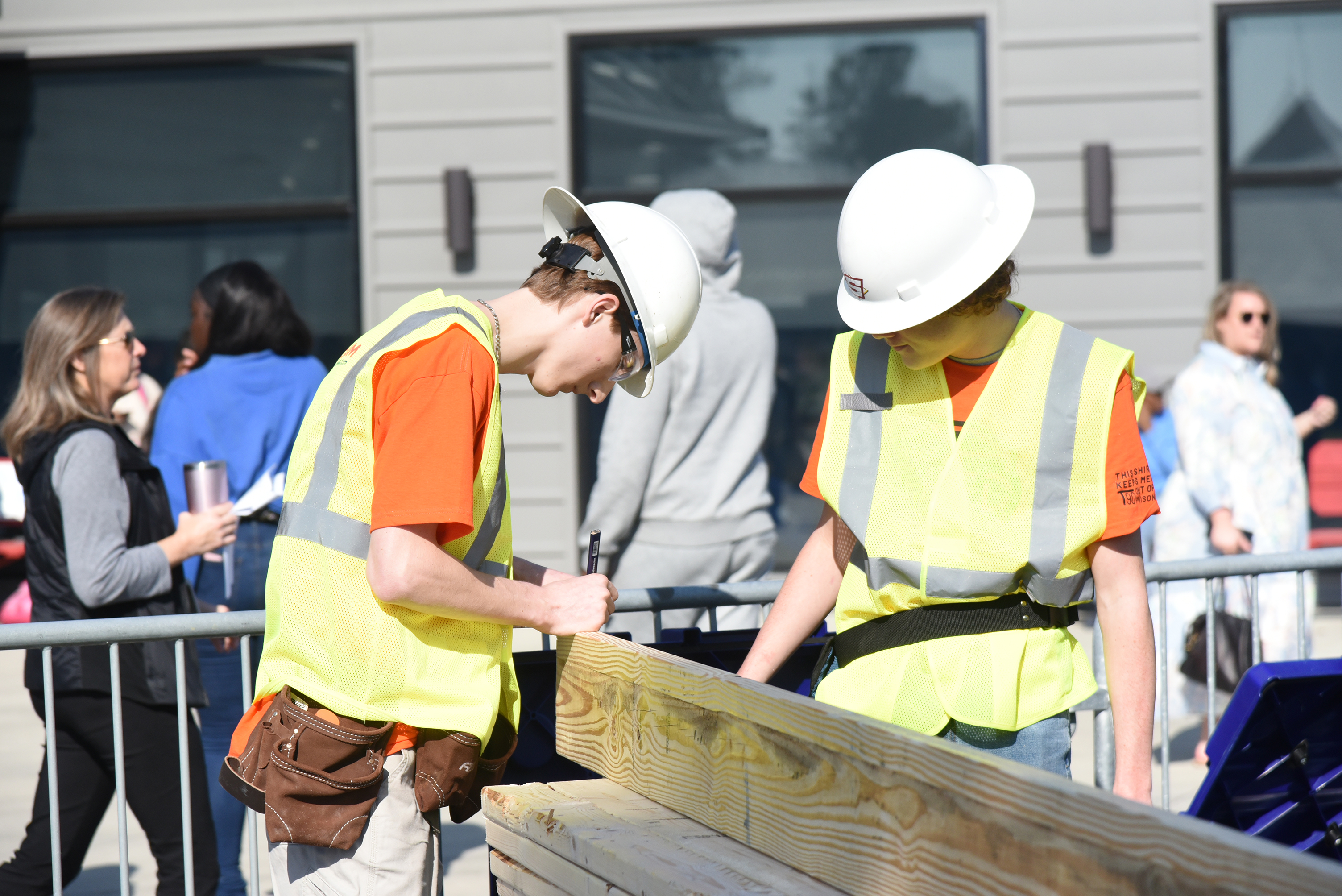 students building shed