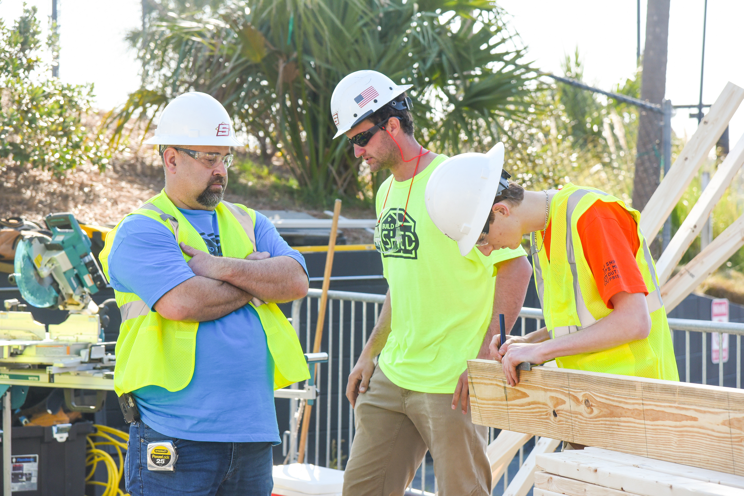 students building shed