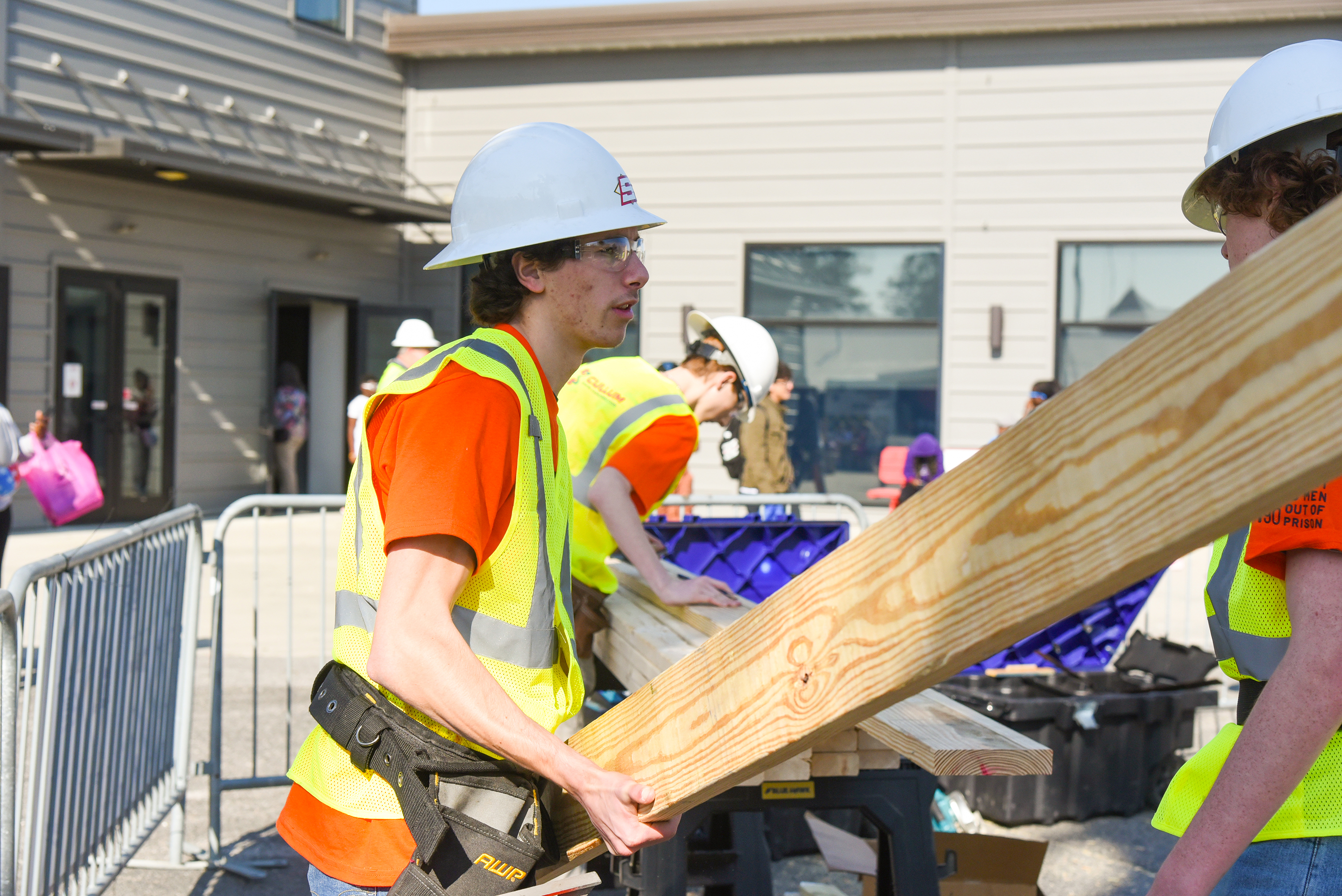 students building shed