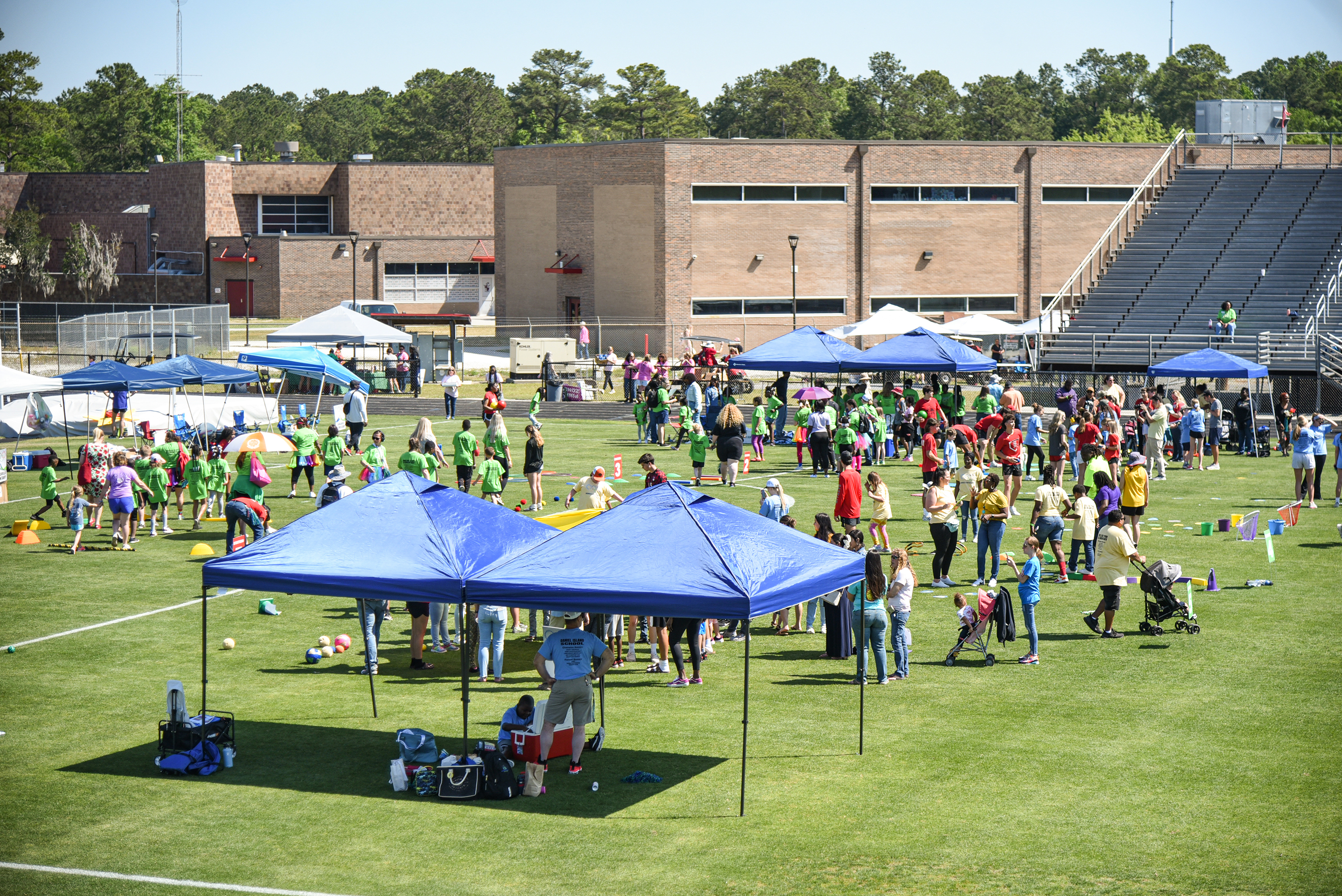 wide view of SHS football field with games going on