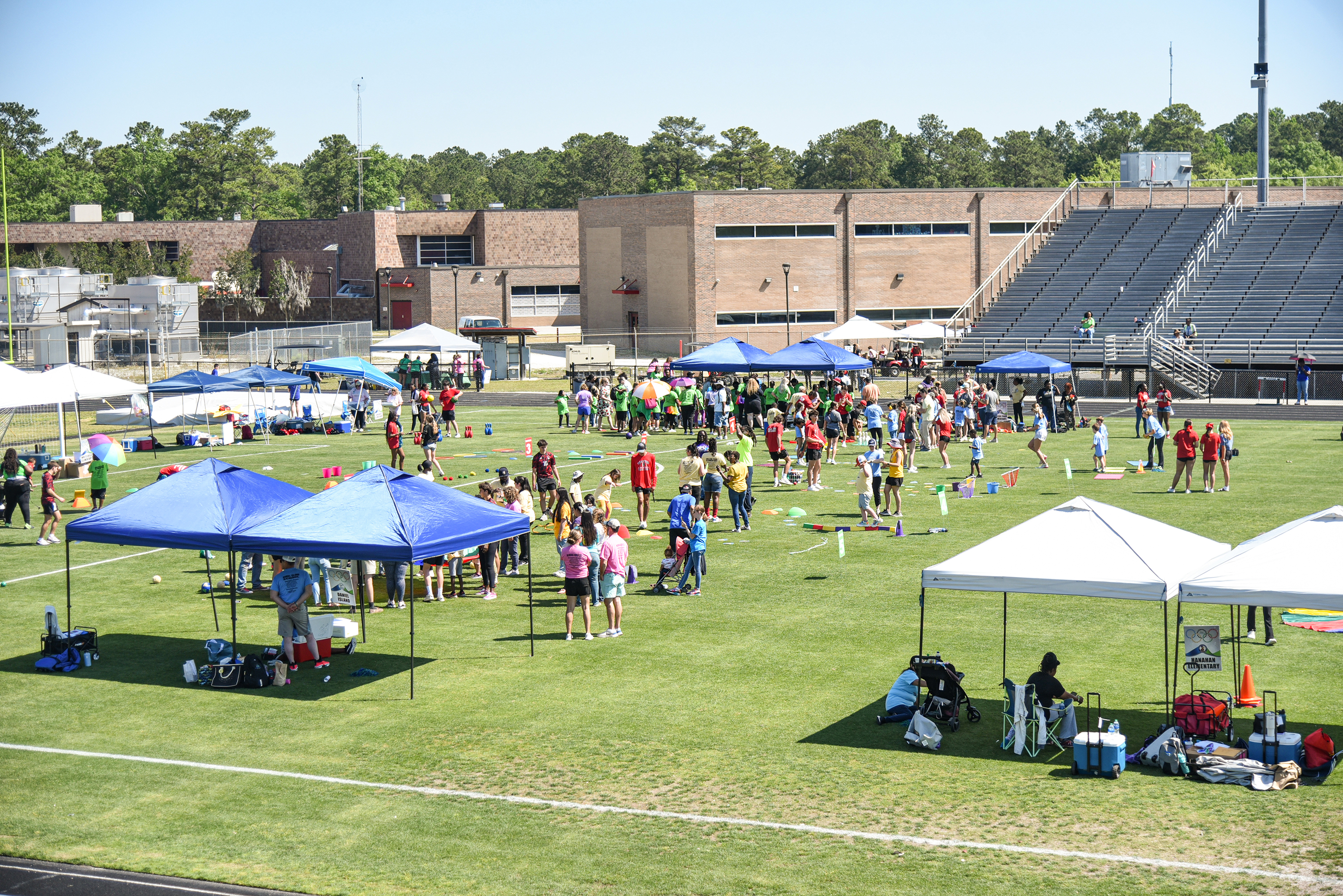 wide view of SHS football field with games going on