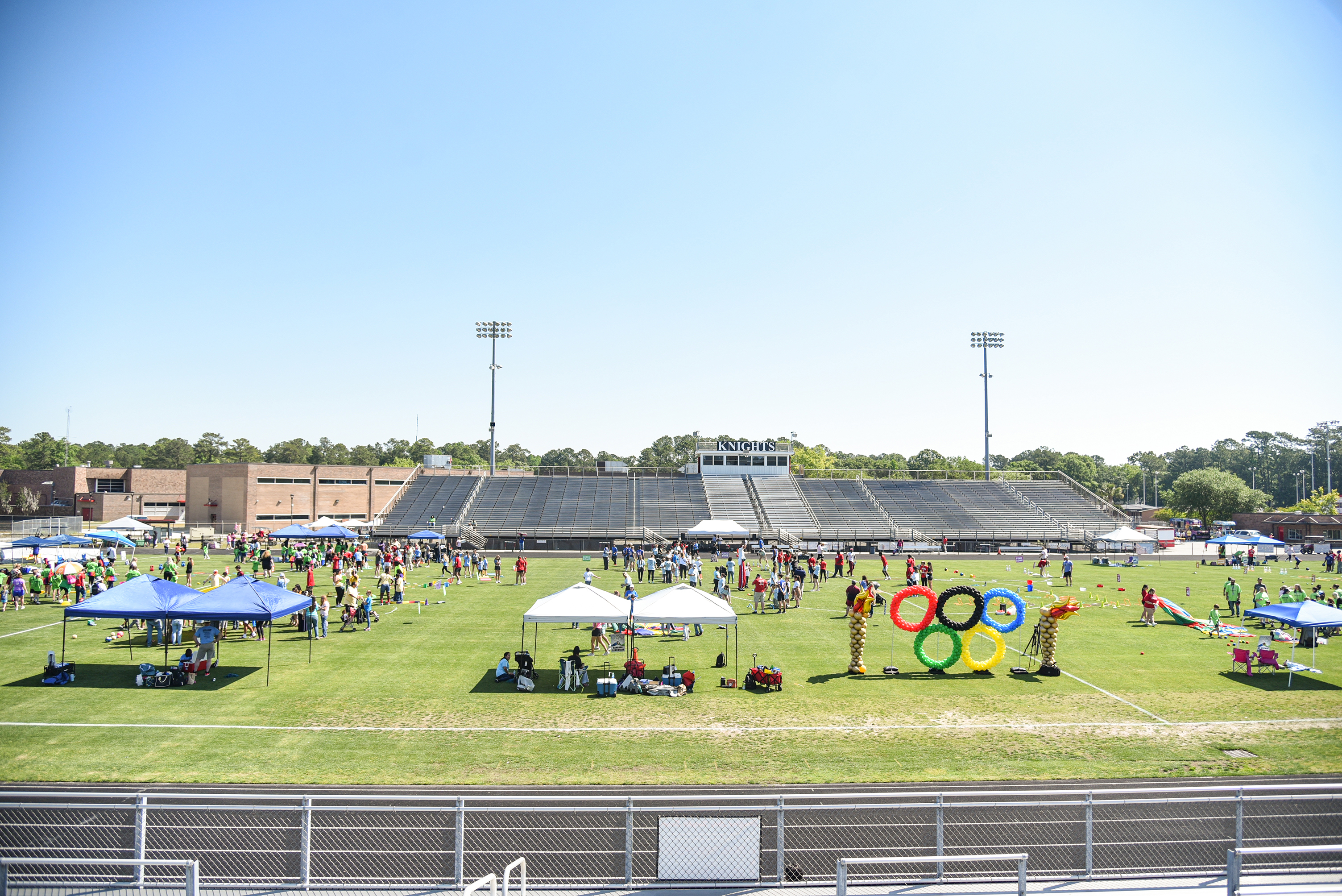 wide view of SHS football field with games going on