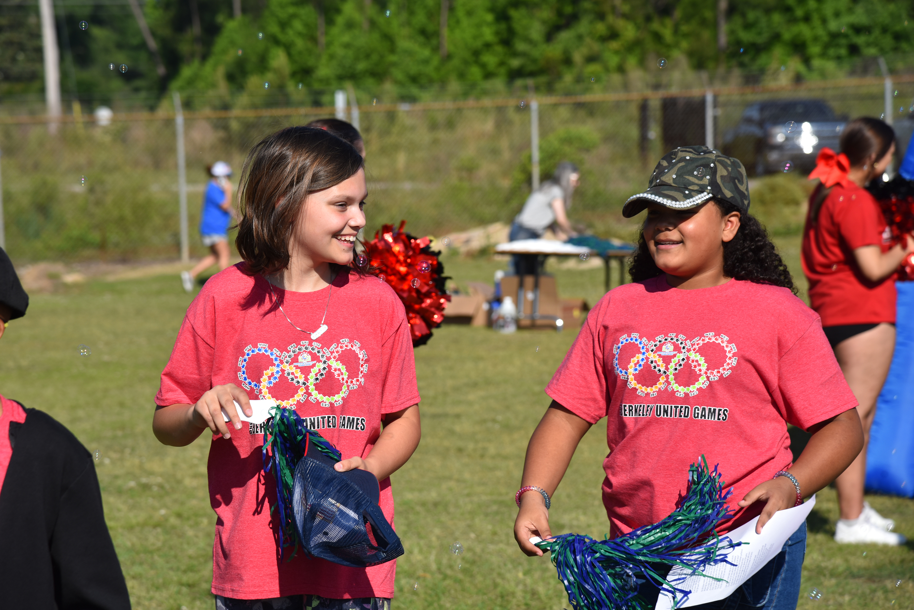 students walking toward field