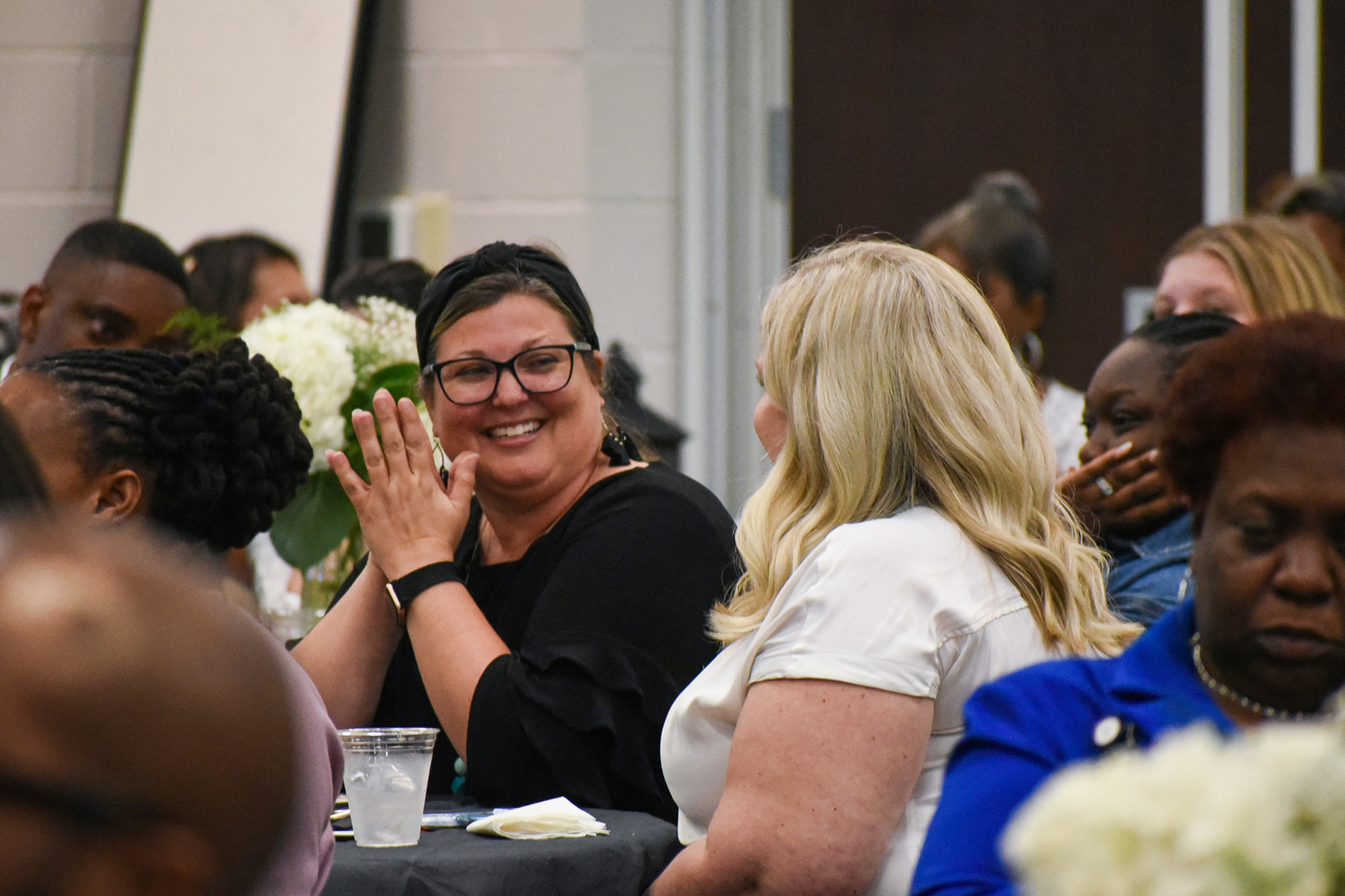 teacher and admin at table