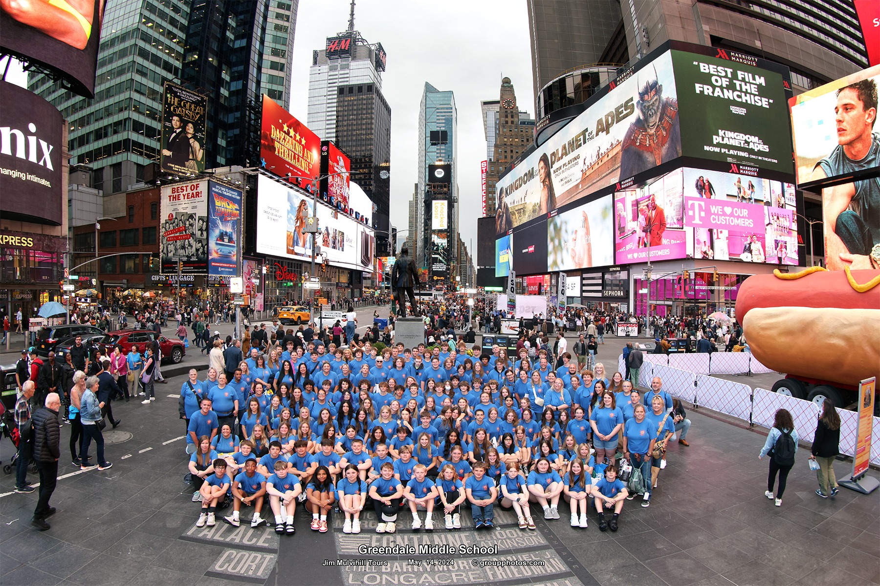 GMS Washington DC & NYC Trip Group Photo in Times Square in May 2024.