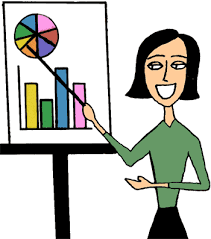 An image of a women pointing a presentation.