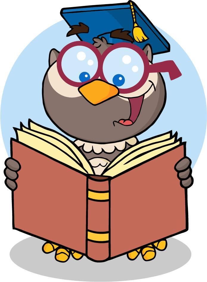 cartoon owl reading a book