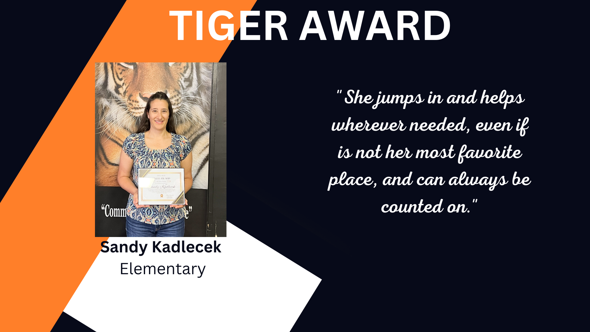 Tiger Award winner - Sandy Kadlecek