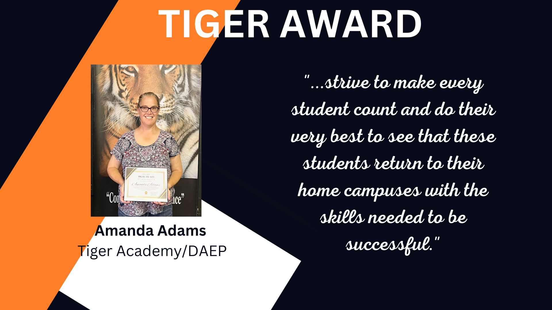 Tiger Award winner - Amanda Adams