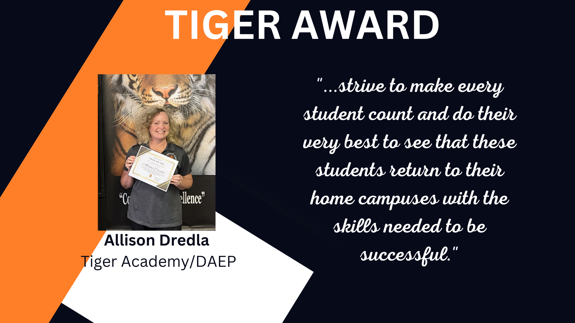 Tiger Award winner - Allison Dredla