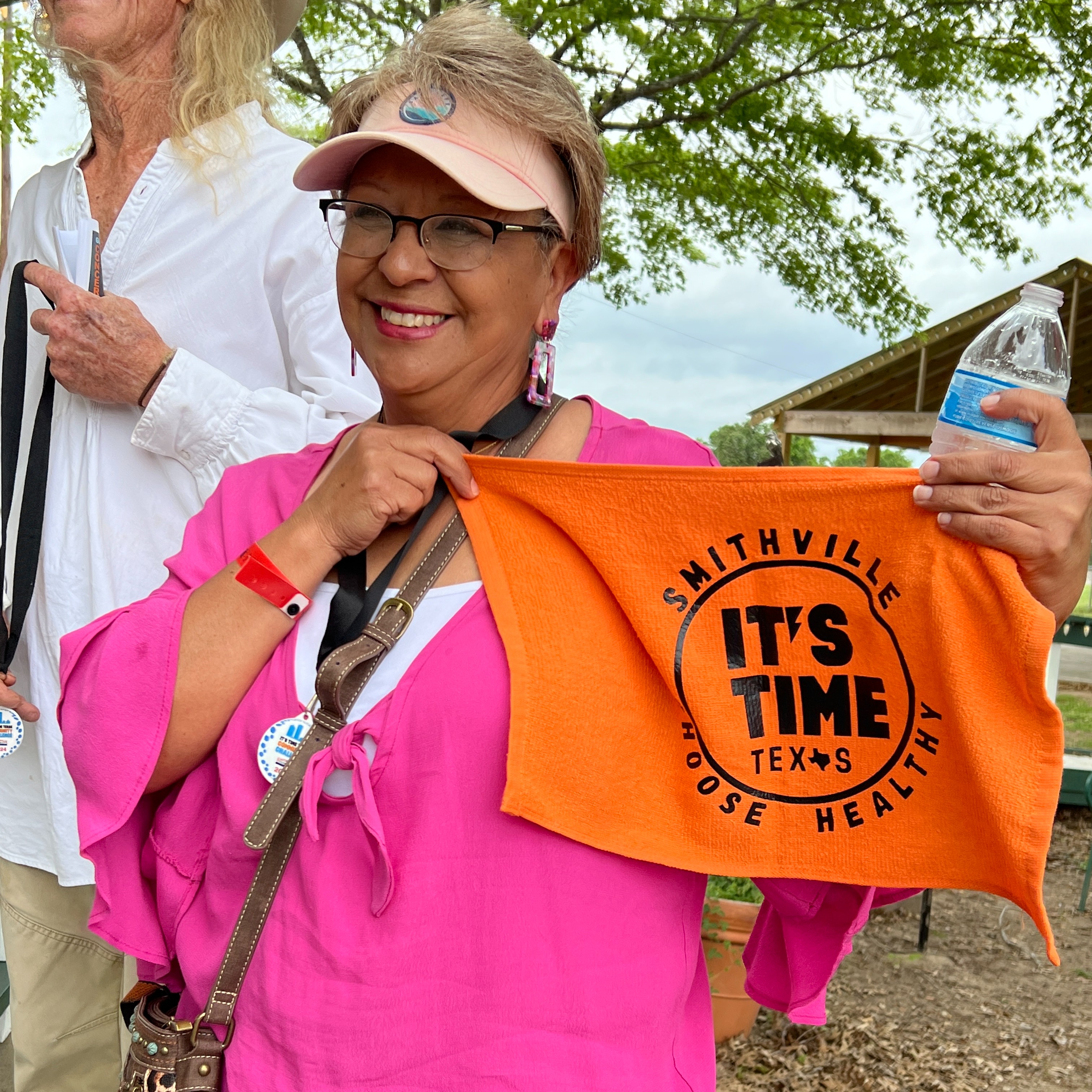 teacher with orange tiger towel