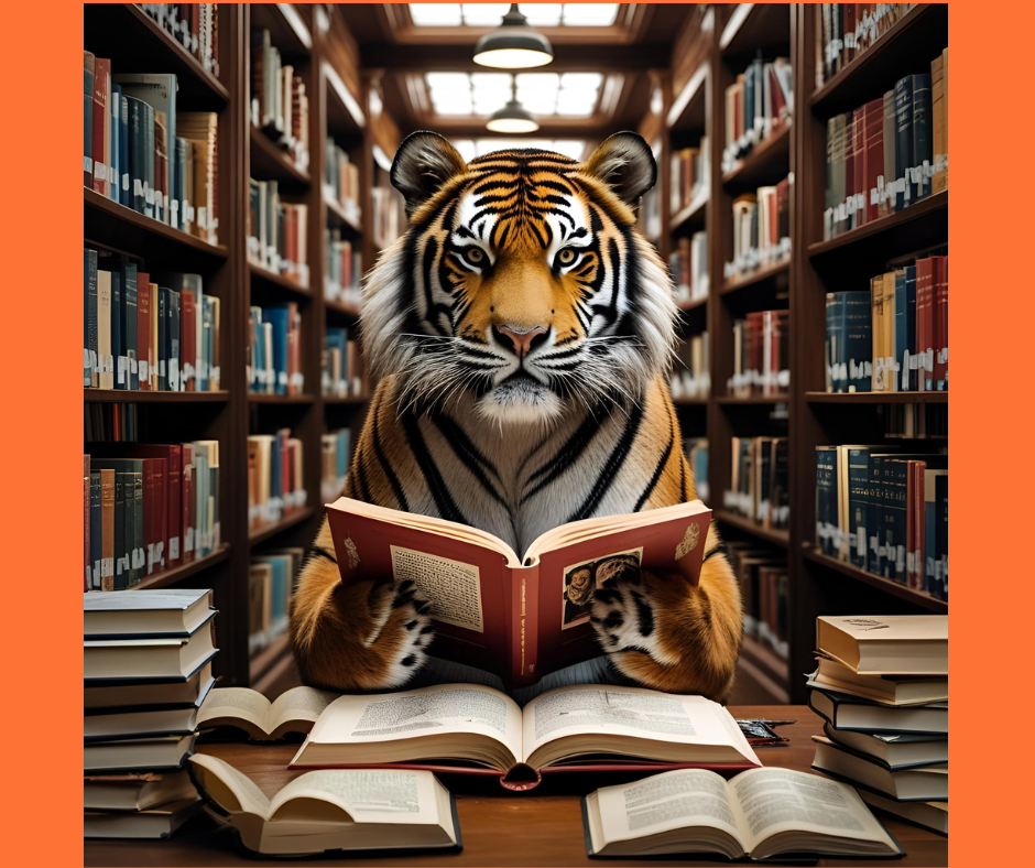 tiger reading library books