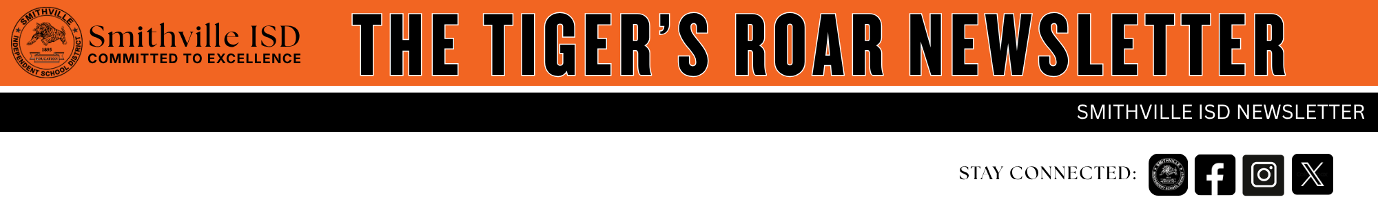 Bold black text on an orange and white striped background reads "The Tiger's Roar Newsletter." Below it, numbers "818" are displayed.