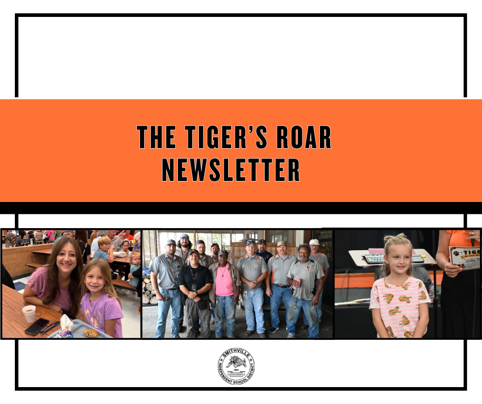 Cover of a newsletter with a title and a collage of people. Orange and black background.