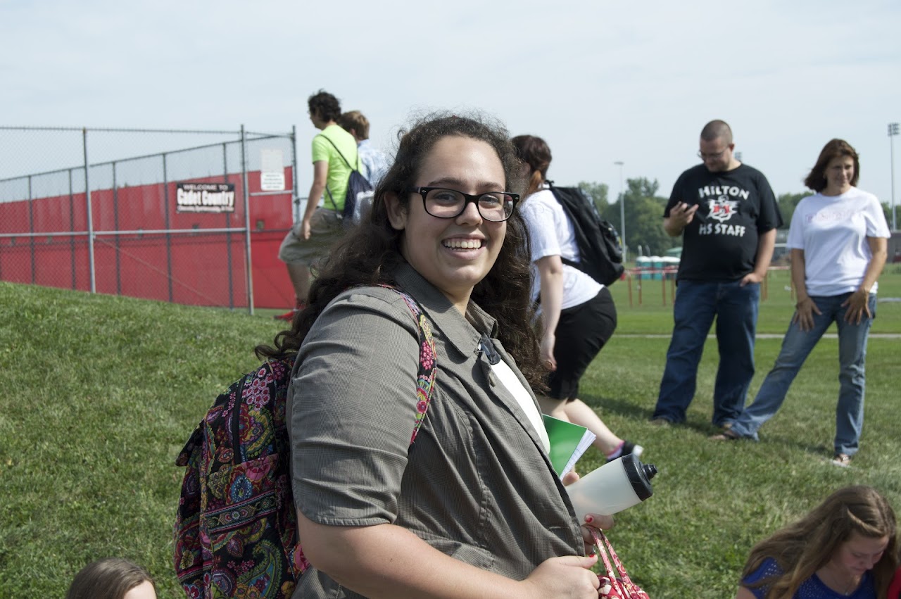 One girl smiling to camera