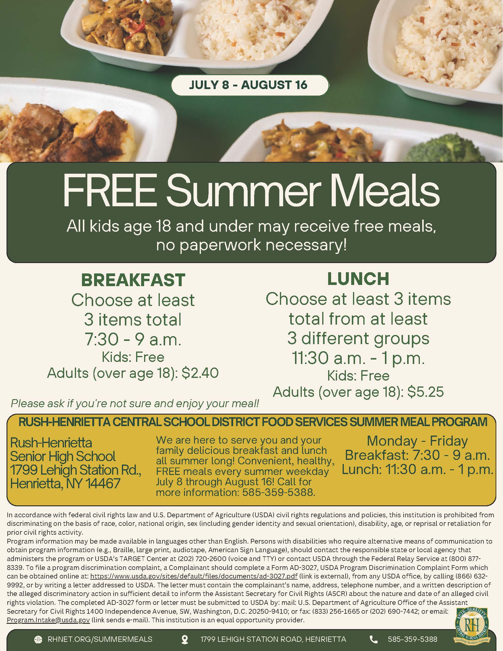 Rush Henrietta Summer Meal Program flyer
