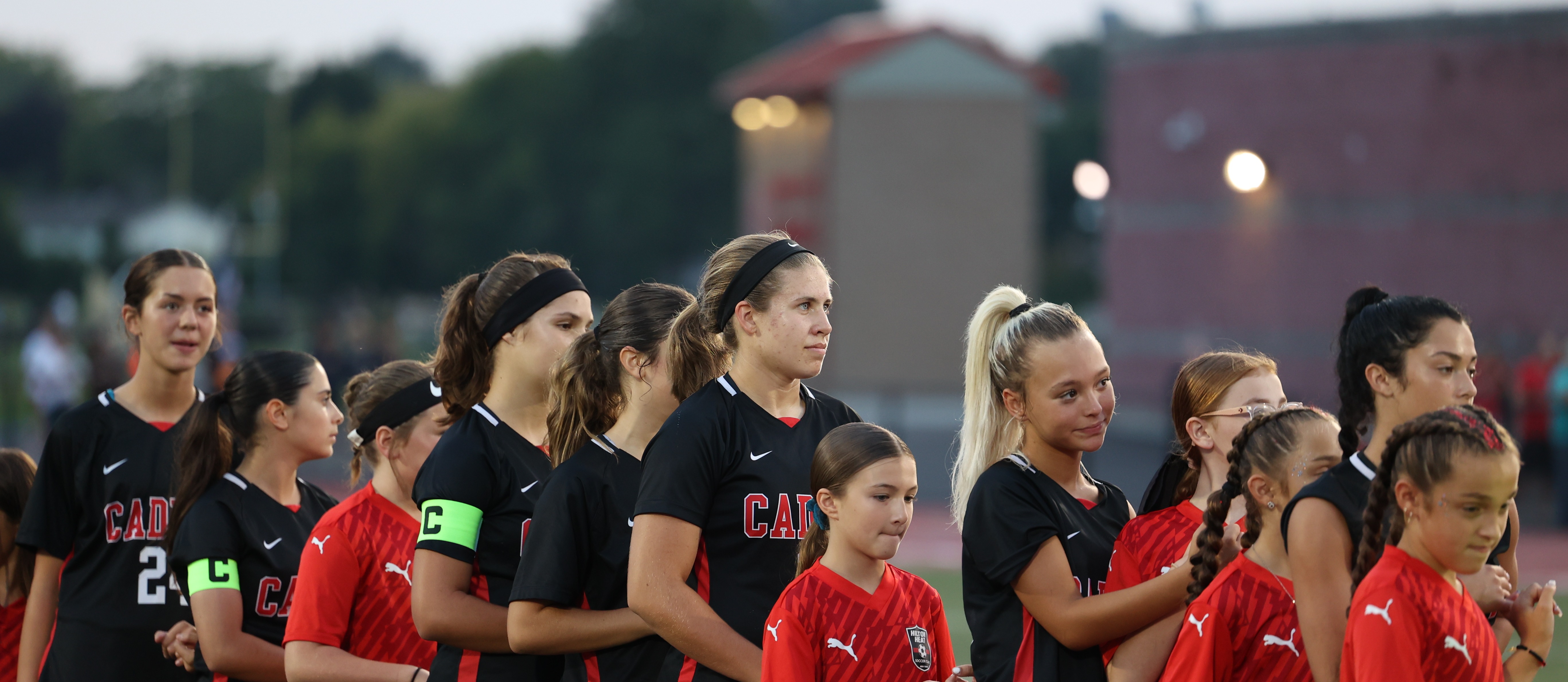 Soccer players lined up