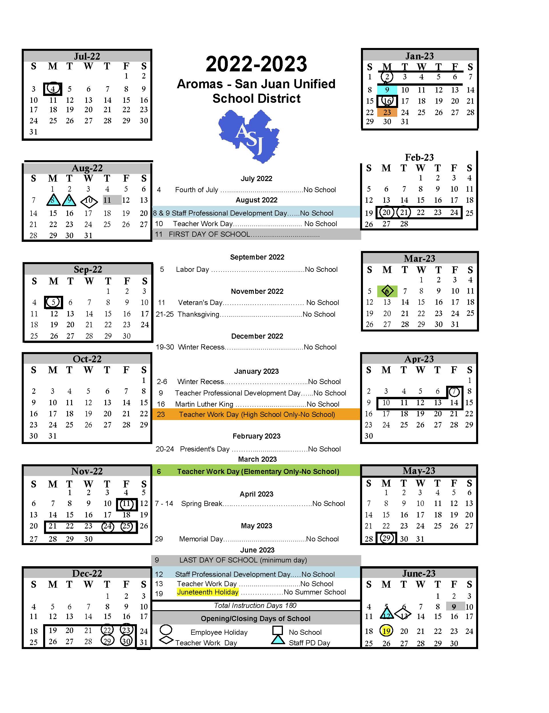 2022-23 Instructional Calendar (Updated 2/15/23)