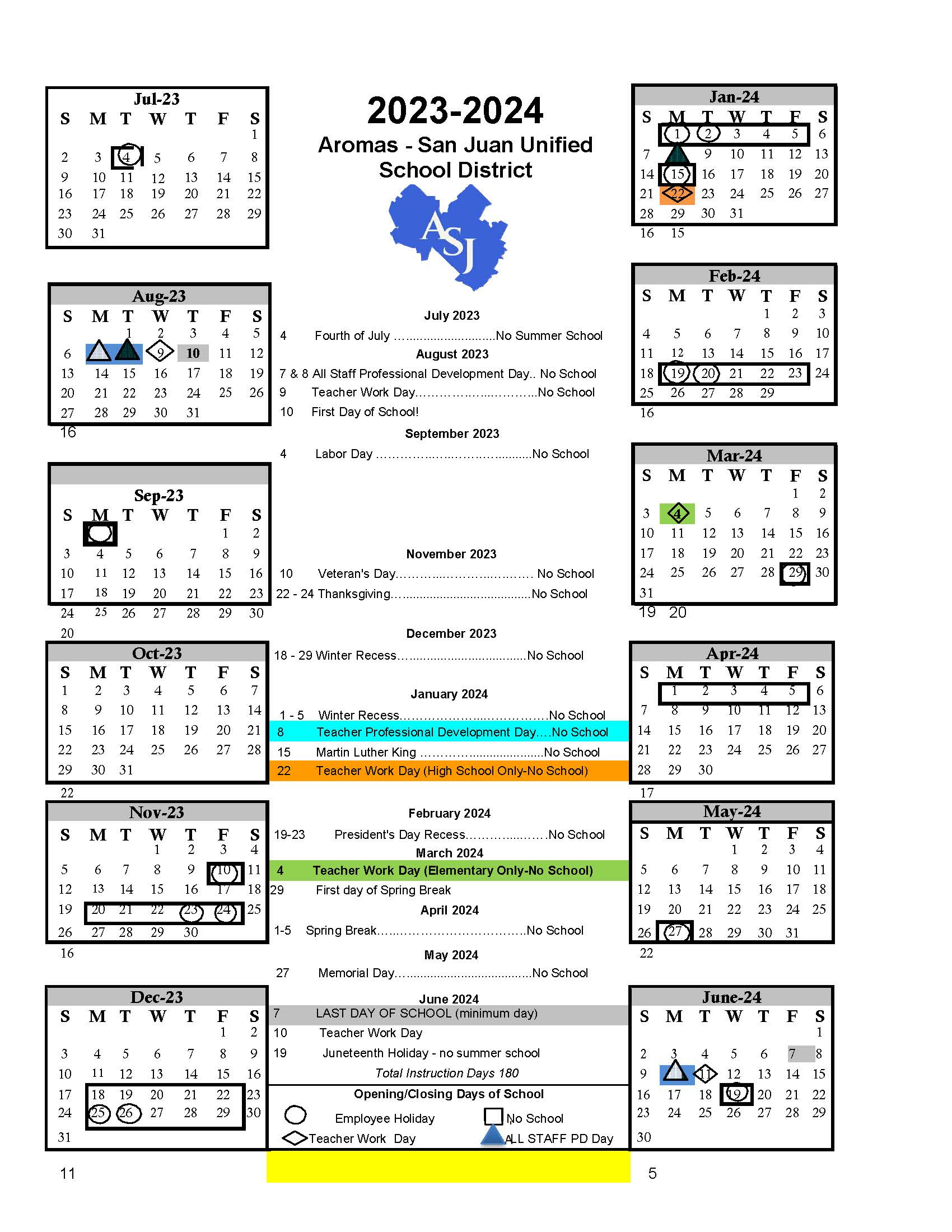 Instructional Calendars AromasSan Juan USD
