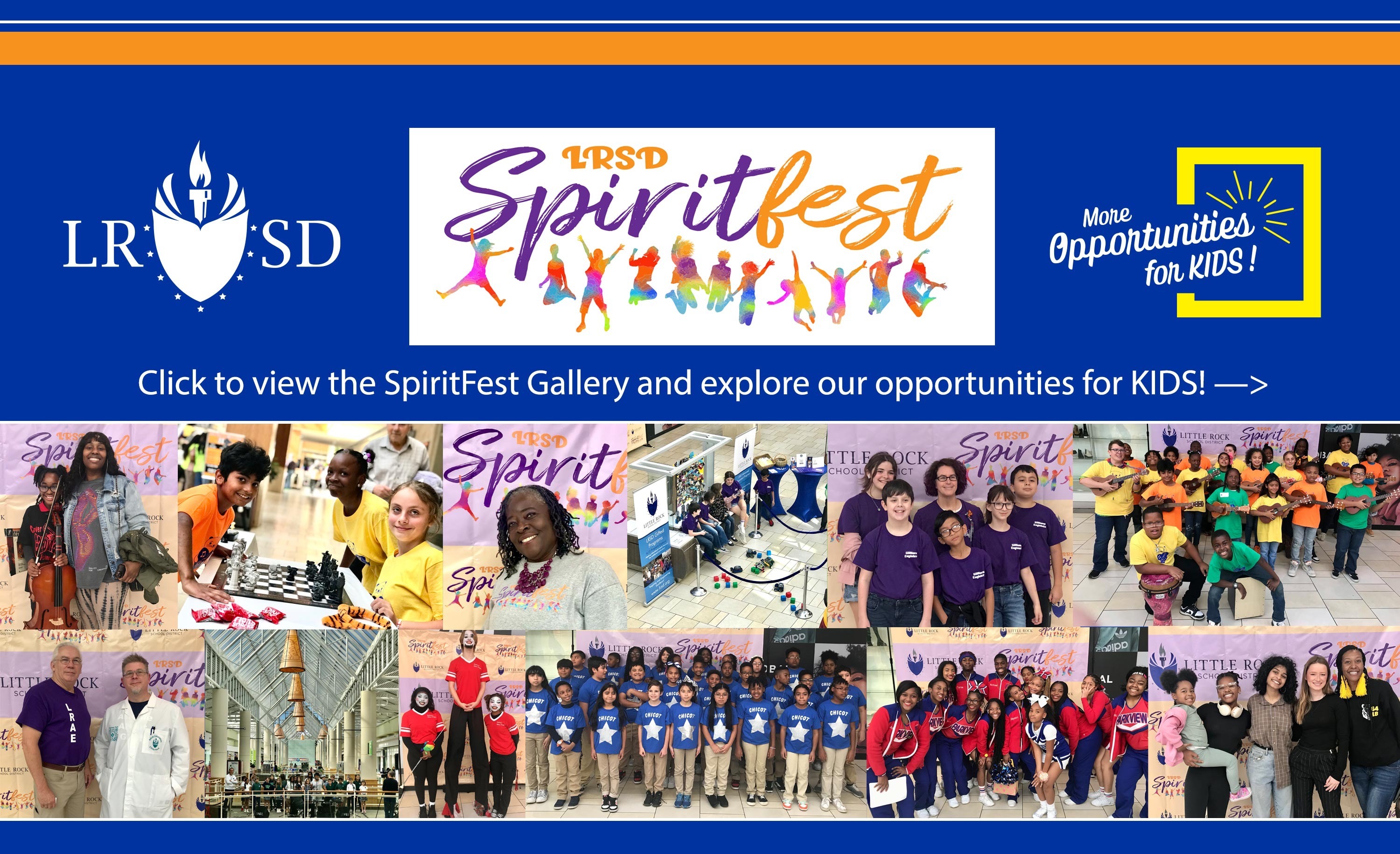 banner that says Click to view the spirit fest gallery and explore our opportunities for kids!