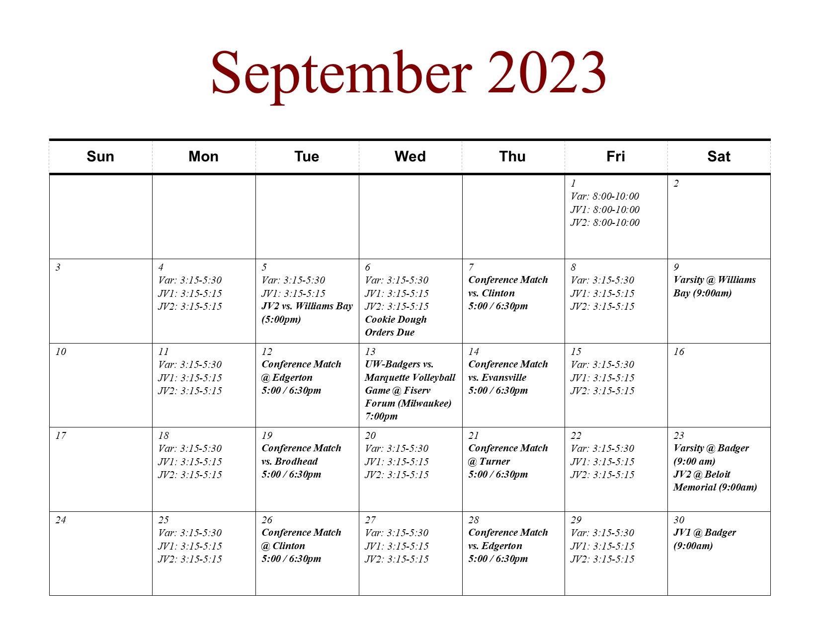 In-Season Calendar-September