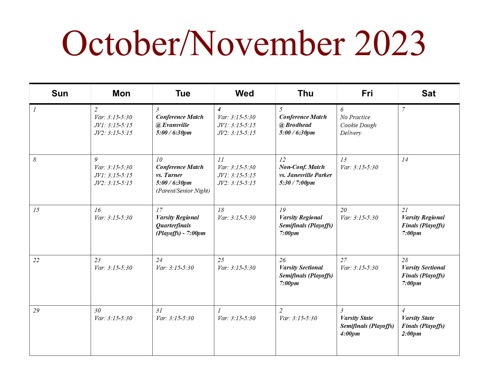 In-Season Calendar-October