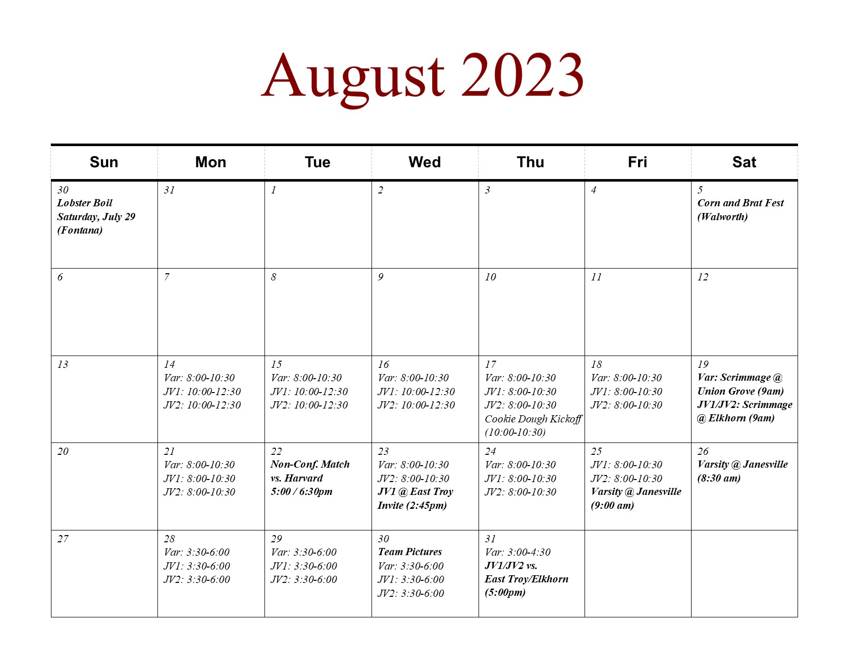 In-Season Calendar-August