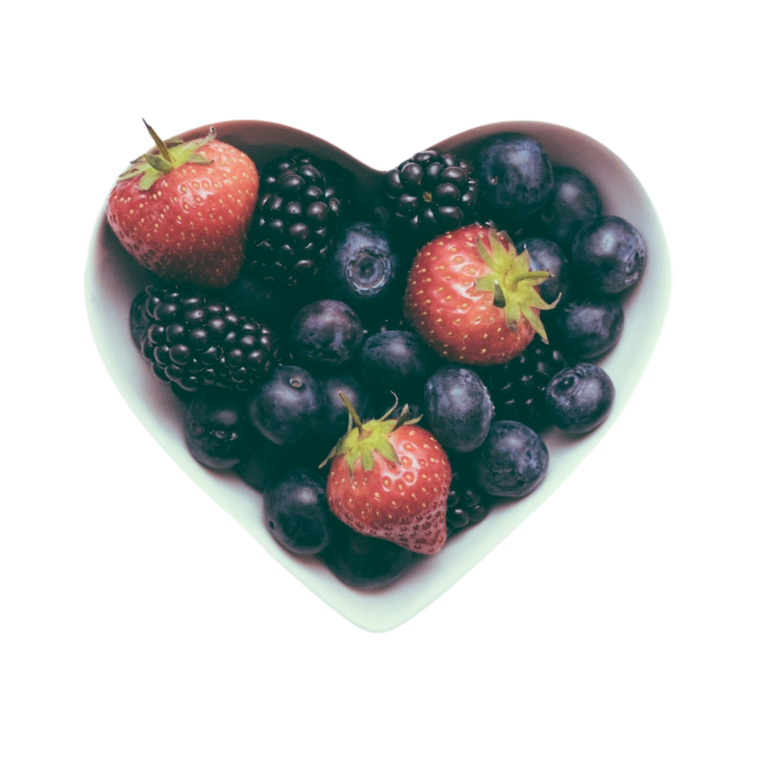 photo of berries in a heart shaped bowl