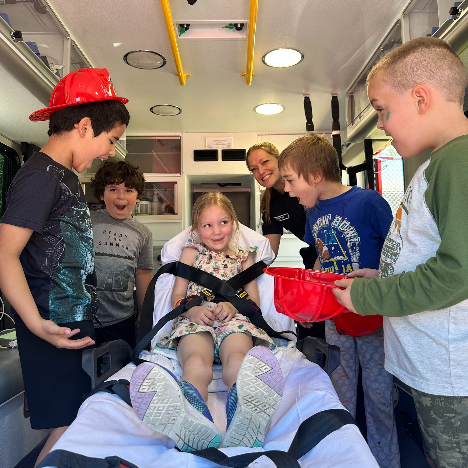 GBE Students playing in a visiting ambulance!