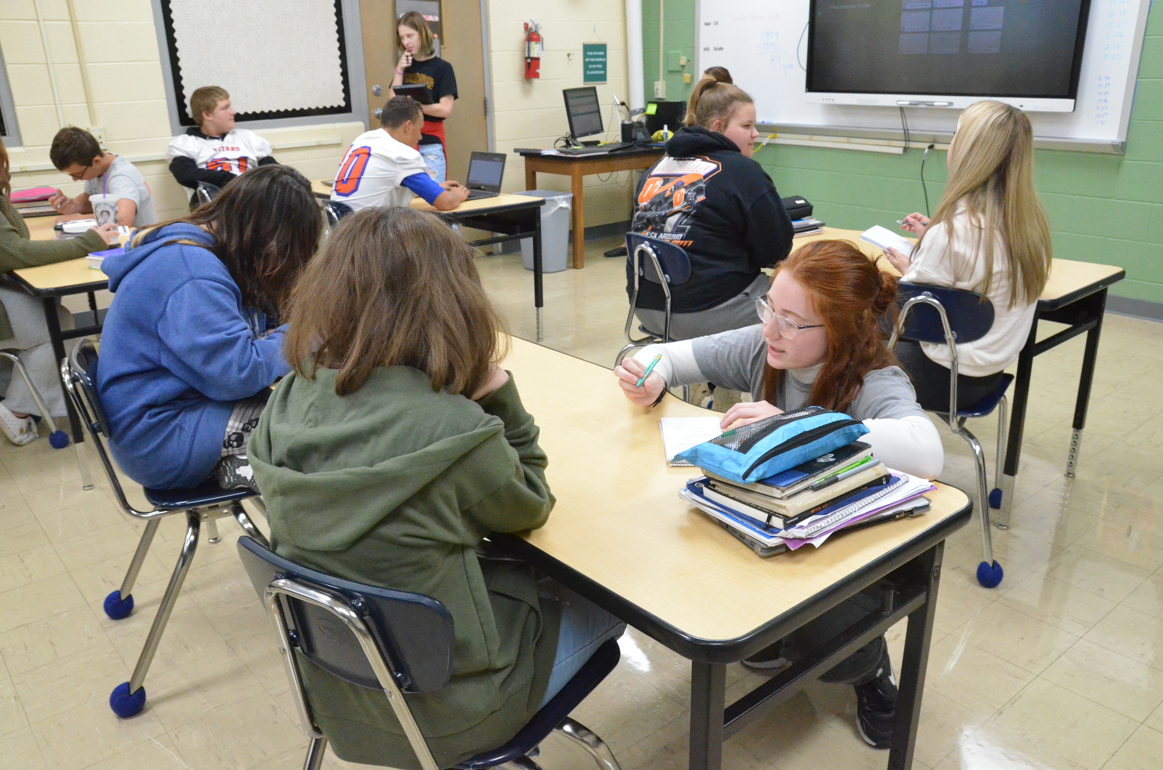 Students working in a high school classroom