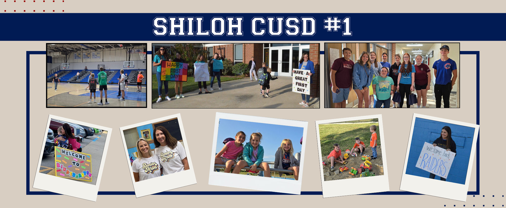 Miscellaneous first day of school August 2024 photographs and header saying Shiloh CUSD #1