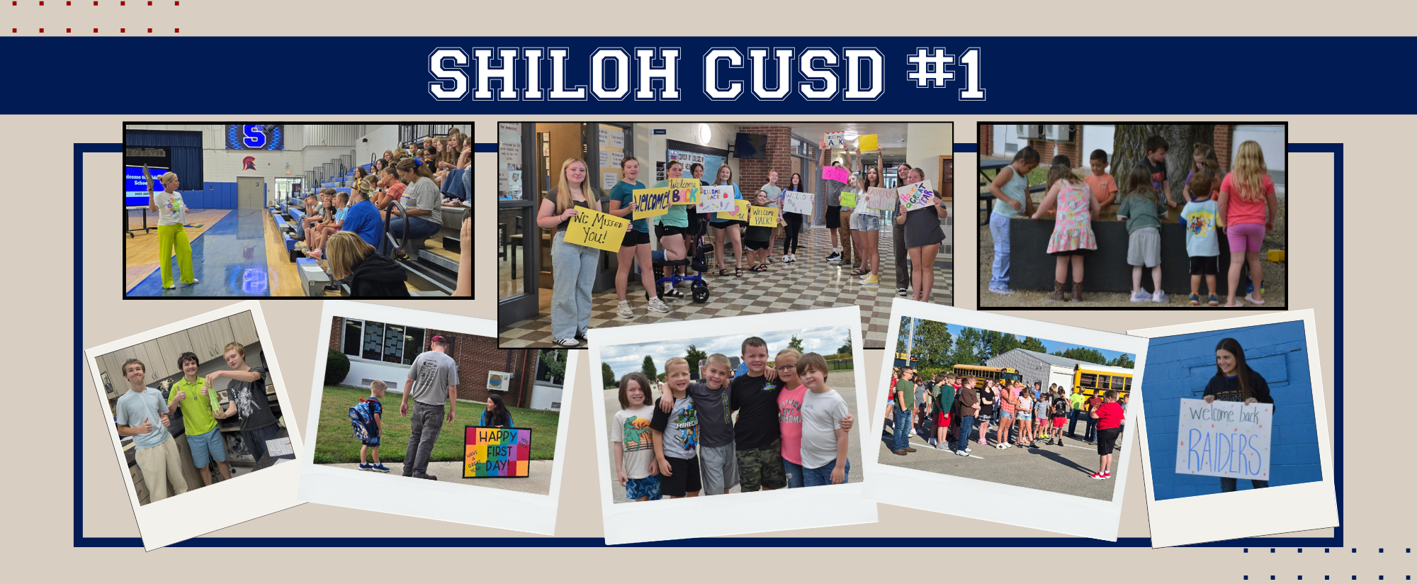 2026 Shiloh web header graphic with 8 photos of students at school