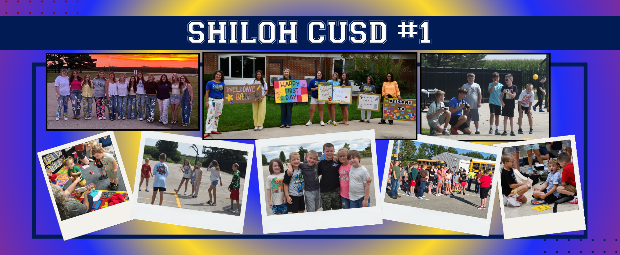 Collage of 8 group photos showing various students as well as staff members at the beginning of the school year