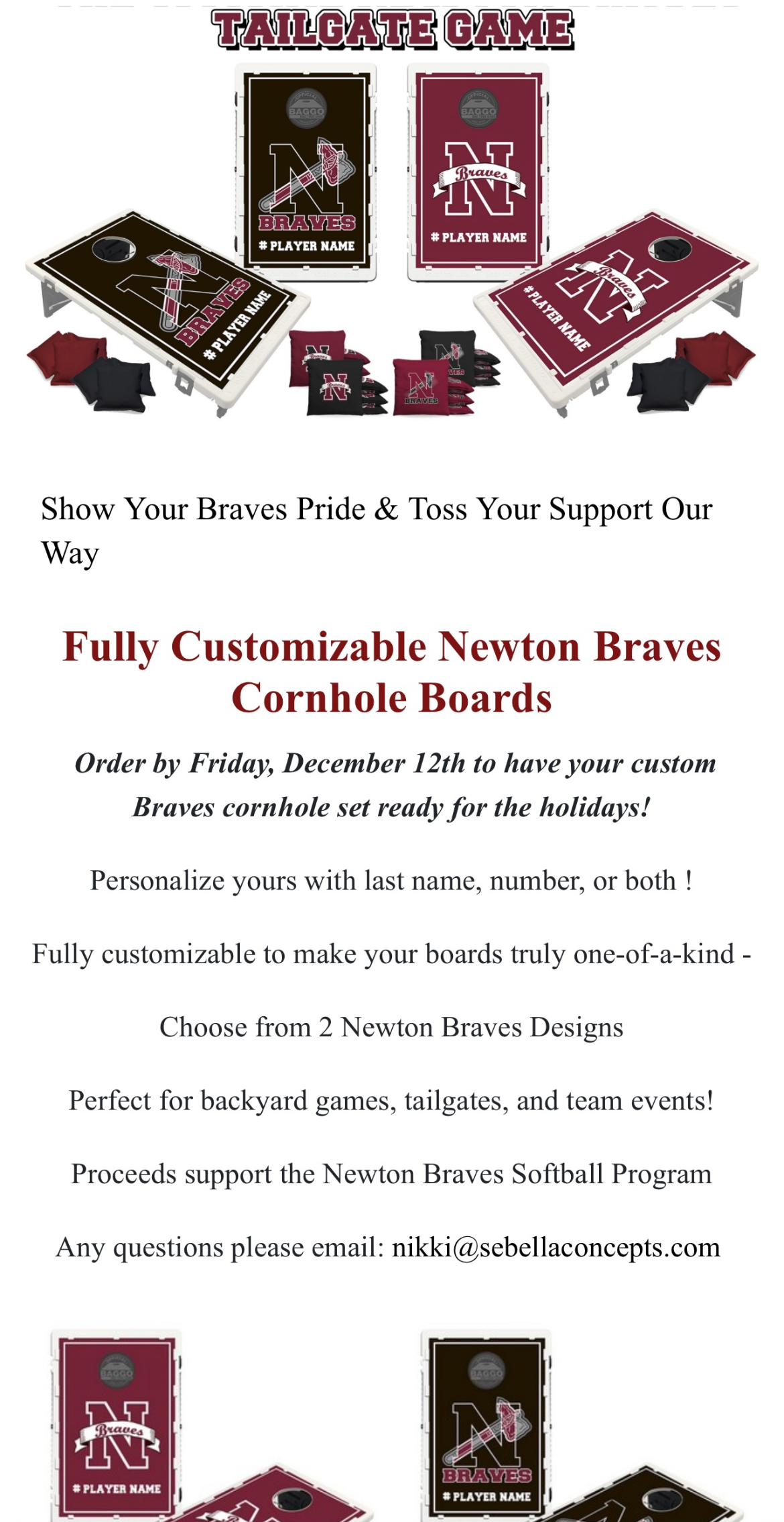 Braves Cornhole Boards Fundraiser