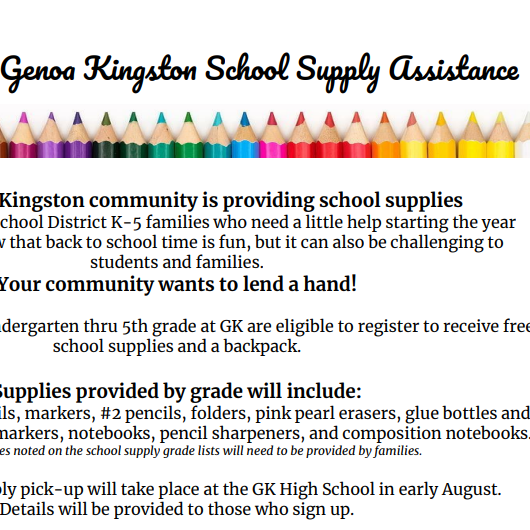 Flyer for GK School Supply Assistance