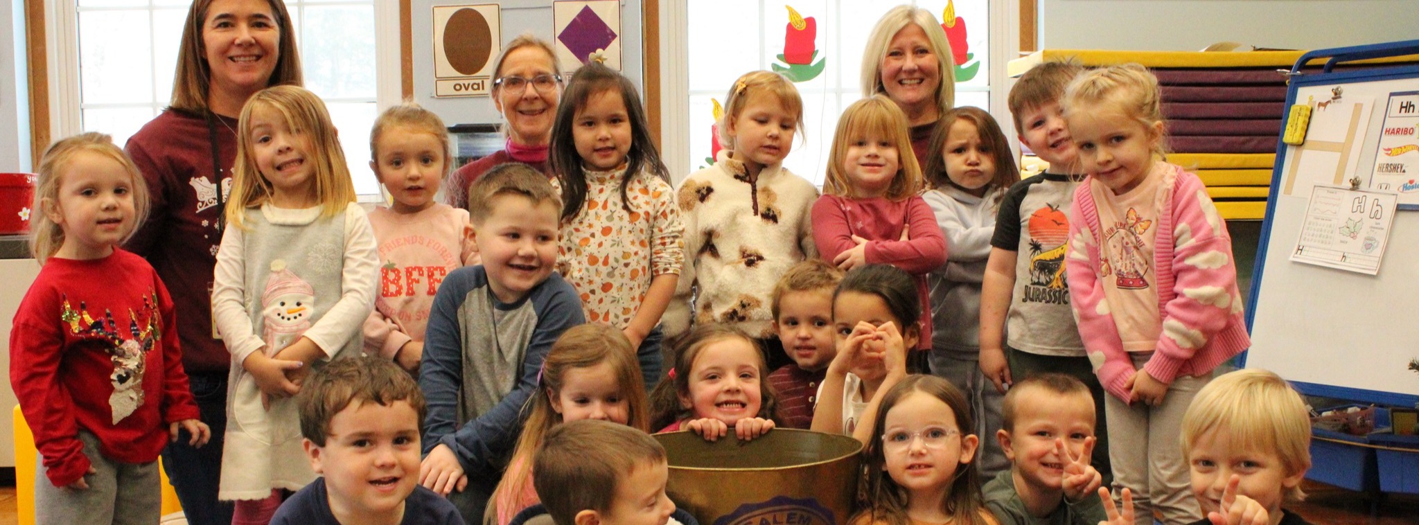 photo of pre k students with the golden trashcan