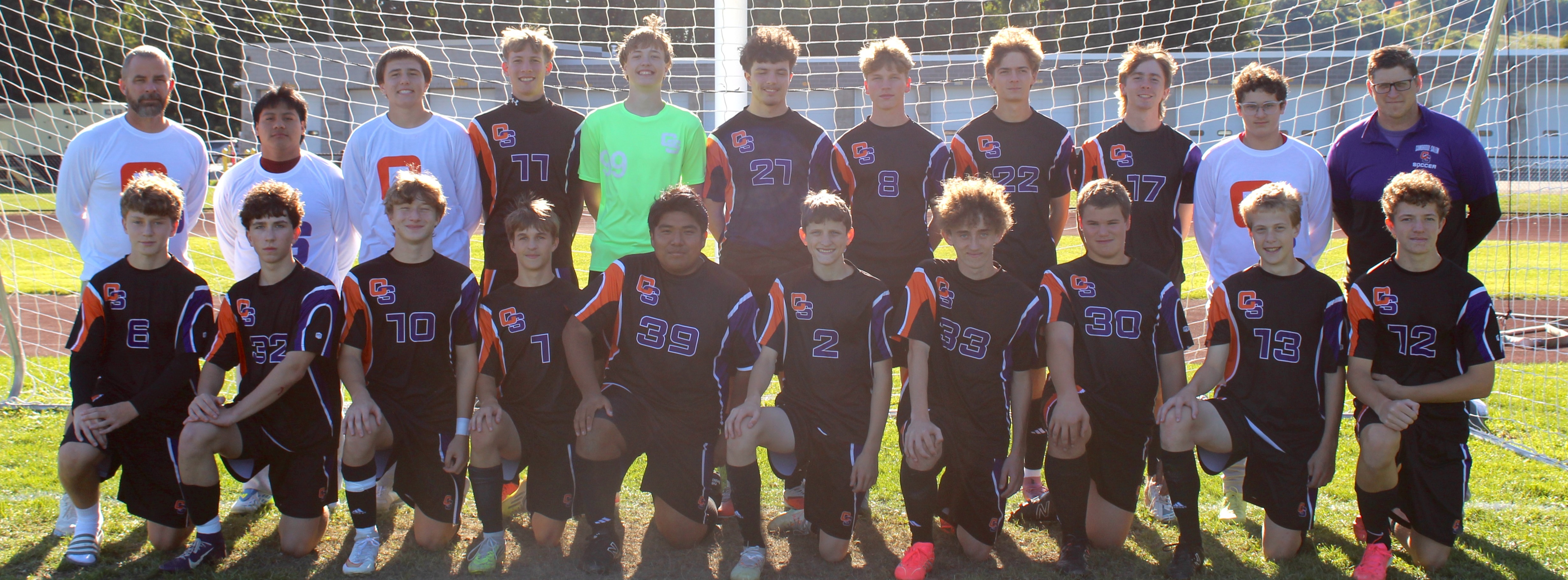 Team photo of the Salem-Cambridge Varsity Boys Soccer team. All players are in uniform
