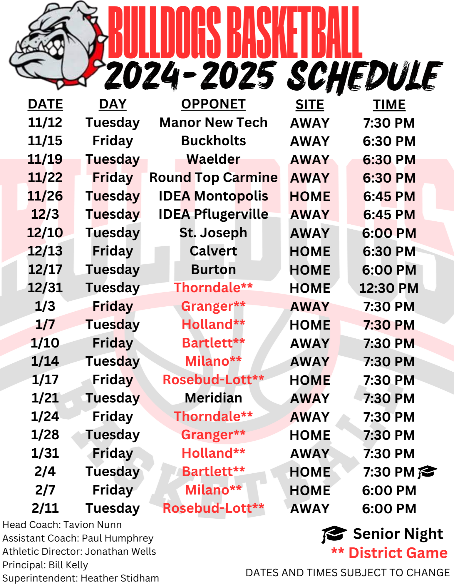 Basketball Schedule