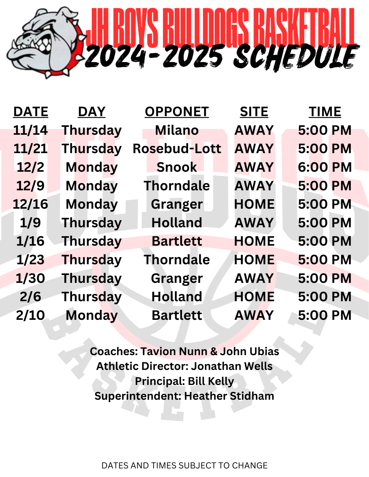 Basketball Schedule